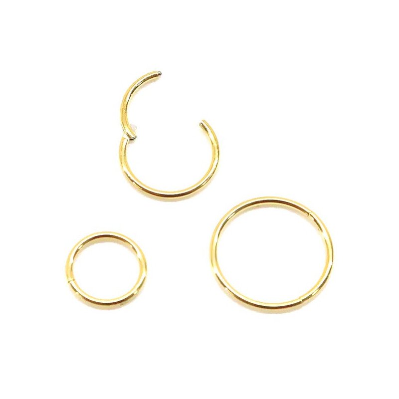 Piercings de Nariz ou Orelha - Argolinha Clicker em Titânio PVD Gold - 2NAA95