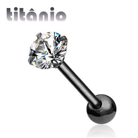 Piercing de Tragus em Titânio - Ponto de Luz Zircônia - PVD Black - 7TRG158