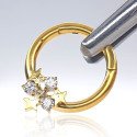 Piercing Luxo Daith - Argolinha Clicker em Titânio - PVD Gold com Estrelas e Zircônias - 6ORE812