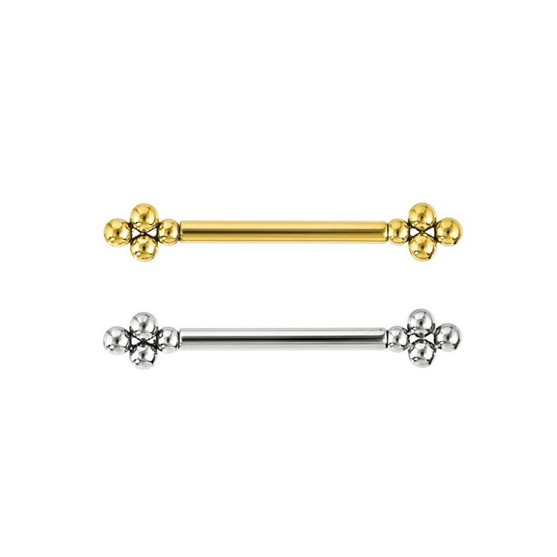 Piercing para Mamilo - Pin Push - Titânio - PVD Gold - 4 Ball - 14MAM17