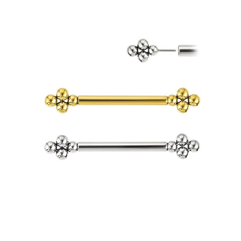 Piercing para Mamilo - Pin Push - Titânio - PVD Gold - 4 Ball - 14MAM17