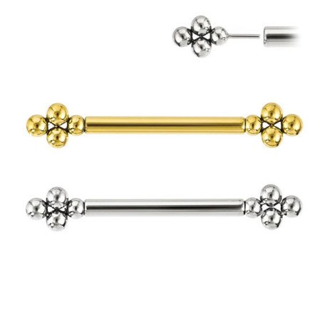 Piercing para Mamilo - Pin Push - Titânio - PVD Gold - 4 Ball - 14MAM17