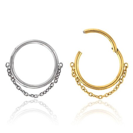 Piercing Conch Clicker Liso com Corrente - 100% em Titânio - PVD GOLD - 6ORE817