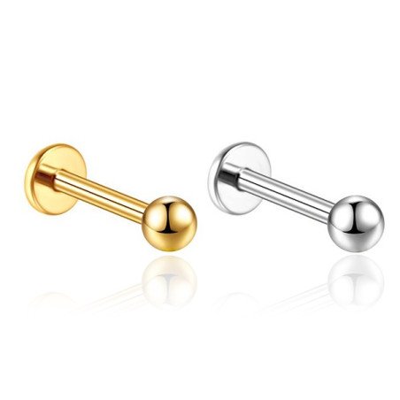 Piercing Labret Bolinha Pin Push em Titânio Natural ou PVD Gold - 7TRG160