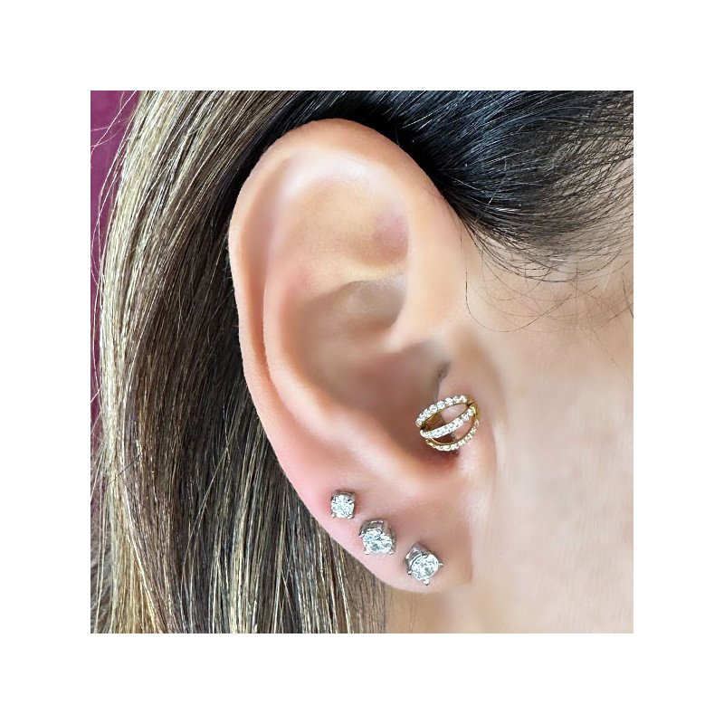 Piercing  para Orelha - Argolinha Clicker Tripla Cravejada - 100% em Titânio - 6ORE822