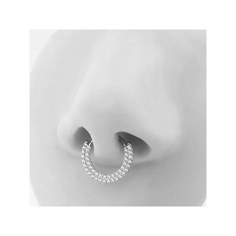 Piercing Luxo Daith - Argolinha Clicker em Titânio - Zircônias - 6ORE827