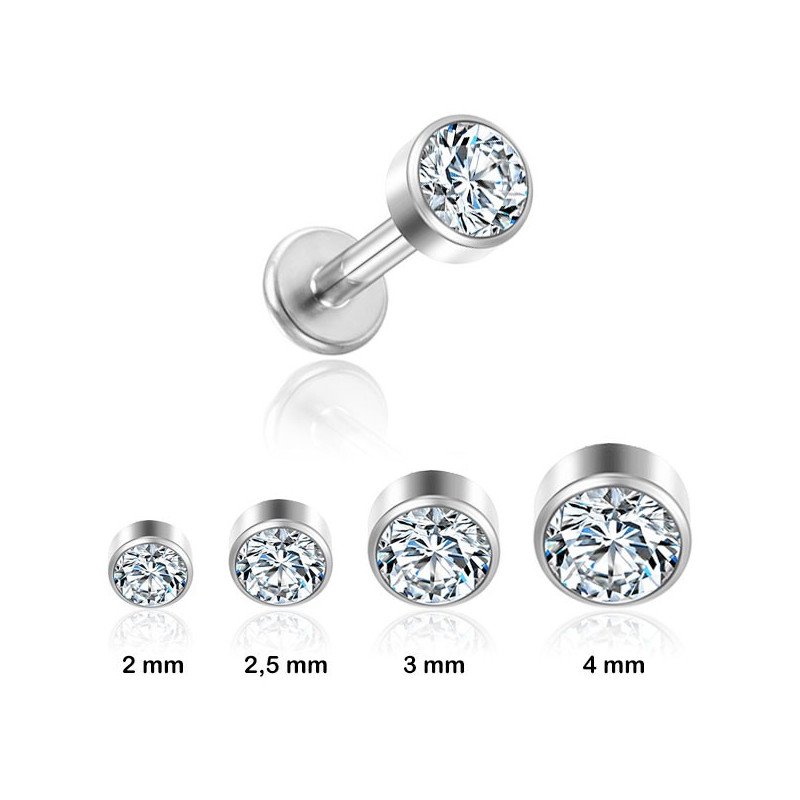 Piercing Labret em Aço Cirúrgico com Zircônia Swarovski - Rosca Interna - 7TRG165