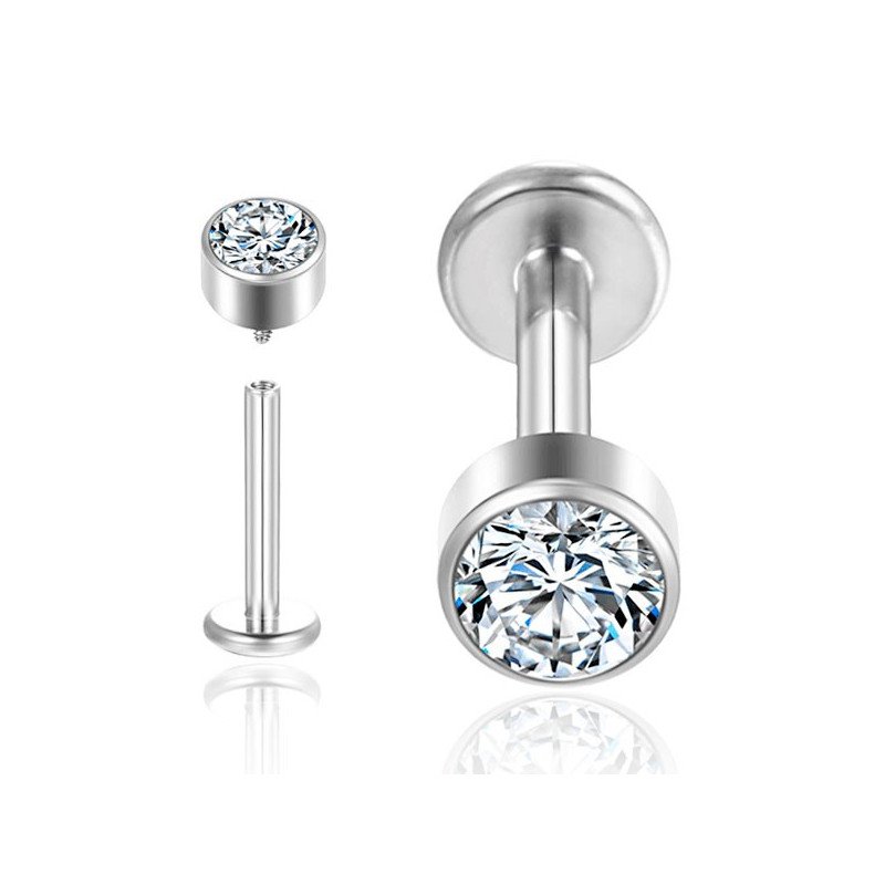 Piercing Labret em Aço Cirúrgico com Zircônia Swarovski - Rosca Interna - 7TRG165