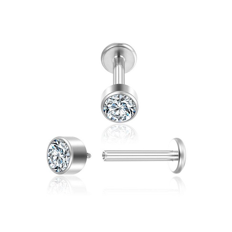 Piercing Labret em Aço Cirúrgico com Zircônia Swarovski - Rosca Interna - 7TRG165