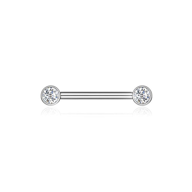 Piercing Barbell para Mamilo - Pin Push - Titânio - 2 Pedras de Zircônia - 14MAM18