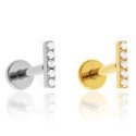 Piercing de Tragus Labret - Mini Barrinha com Zircônias  - Titânio PVD Gold - 7TRG170