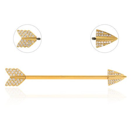 Piercing Transversal Luxo em Titânio - Flecha com Zircônias - PVD Gold - 5TRA107