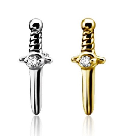 Piercing de Tragus / Orelha - Adaga com Zircônias Swarovski - Cobalto Cromo - 7TRG127