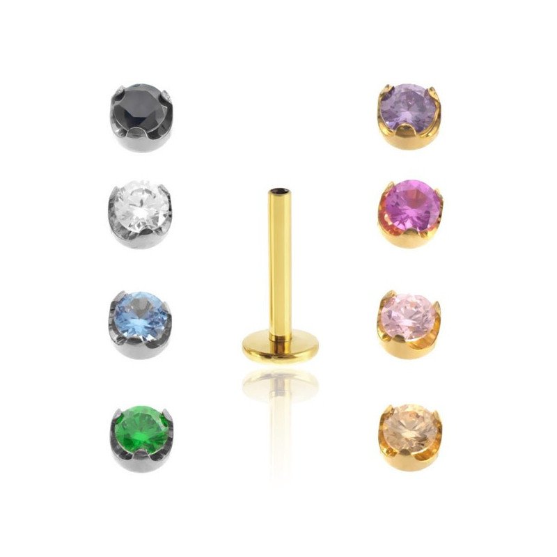 Piercing em Titânio Labret Ponto de Luz Pedestal com Zircônia - 7TRG175