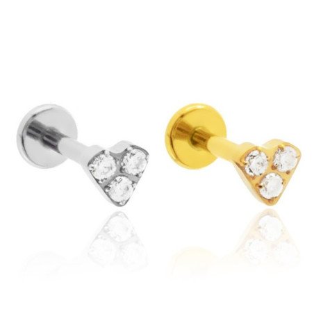 Piercing de Tragus Labret Triangular com Zircônias  - Titânio PVD Gold - 7TRG178