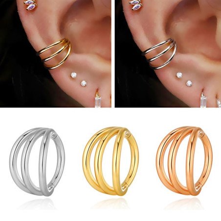 Piercing para Conch - Argolinha Clicker Tripla Lisa - 100% em Titânio - 6ORE844