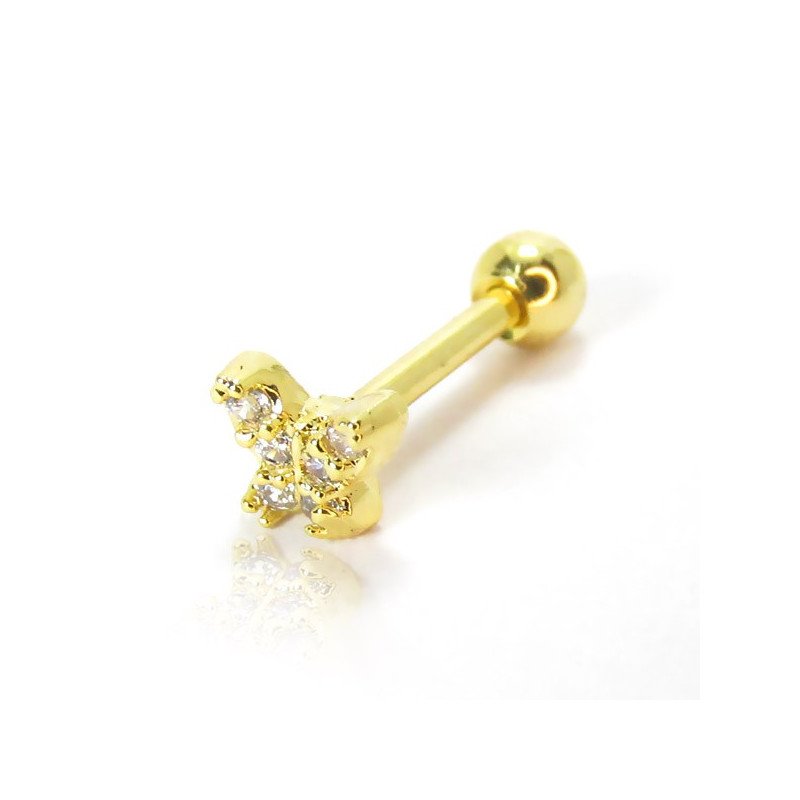 Piercing de Orelha - Mini Borboleta com Cristais - Dourado - 6ORE848