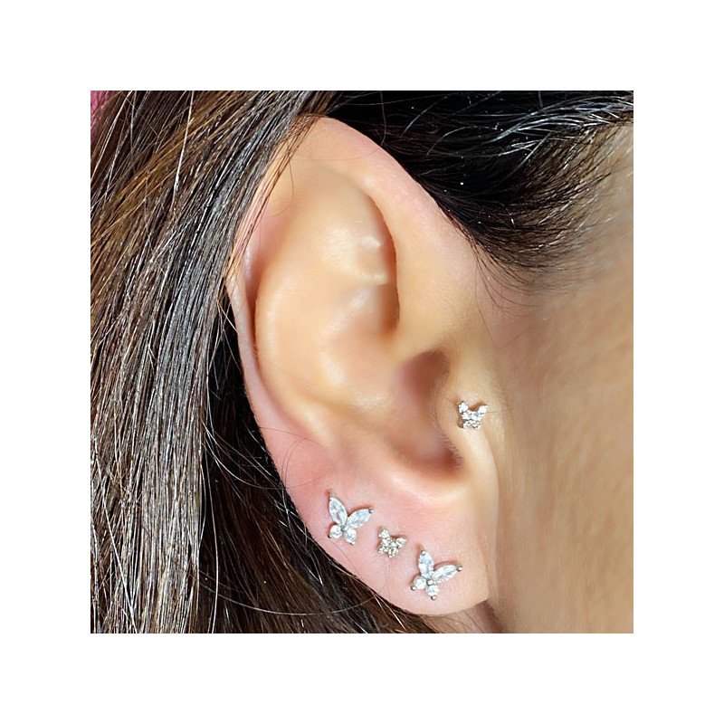 Piercing de Orelha - Mini Borboleta com Cristais - Dourado - 6ORE848