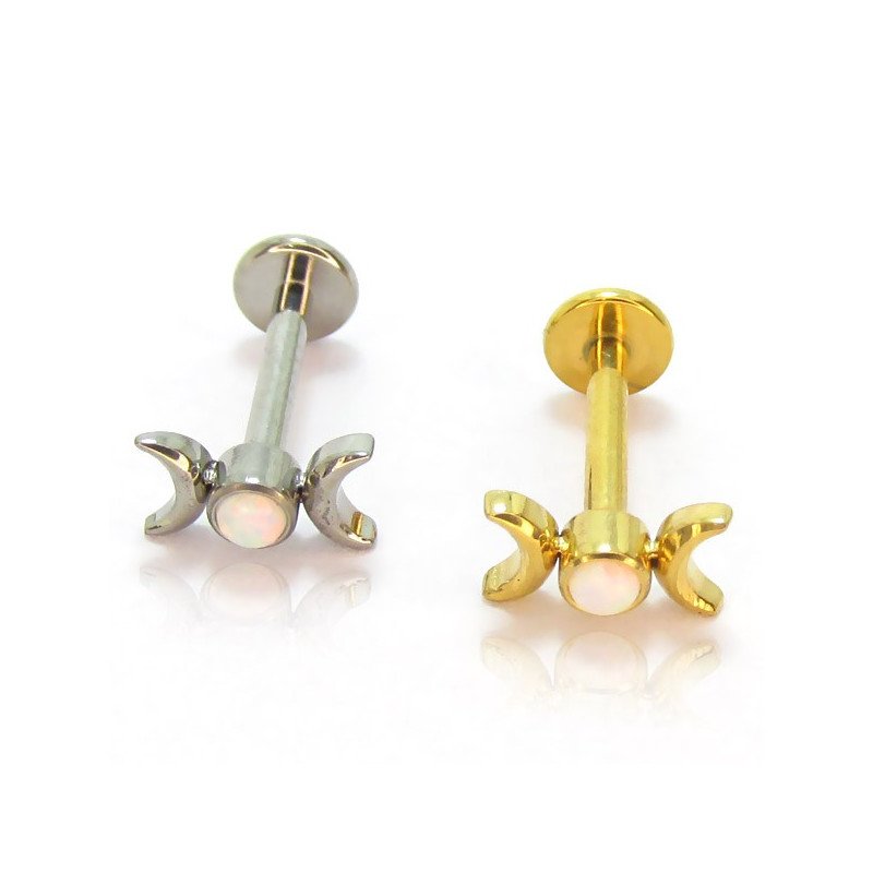 Piercing de Tragus Labret Lua Dupla - Titânio PVD Gold - 7TRG187