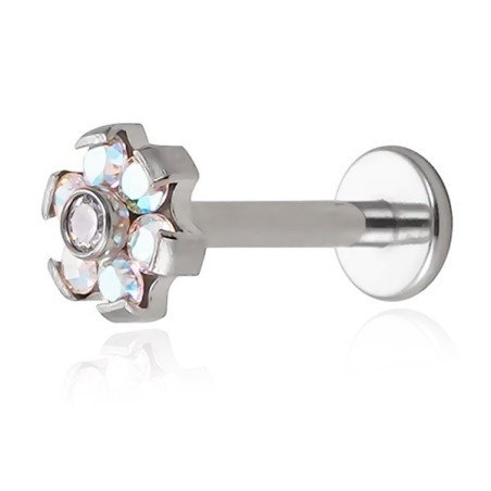 Piercing de Tragus em Titânio - Labret Florzinha Pedra Opala - Rosca Interna - 7TRG188