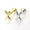 Piercing de Tragus em Aço Cirúrgico - Labret X - PVD Gold - Rosca Interna - 7TRG190