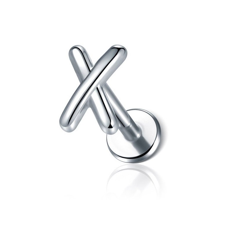 Piercing de Tragus em Aço Cirúrgico - Labret X - PVD Gold - Rosca Interna - 7TRG190