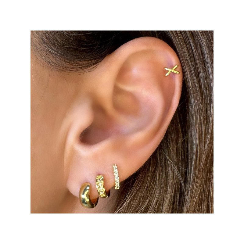 Piercing de Tragus em Aço Cirúrgico - Labret X - PVD Gold - Rosca Interna - 7TRG190