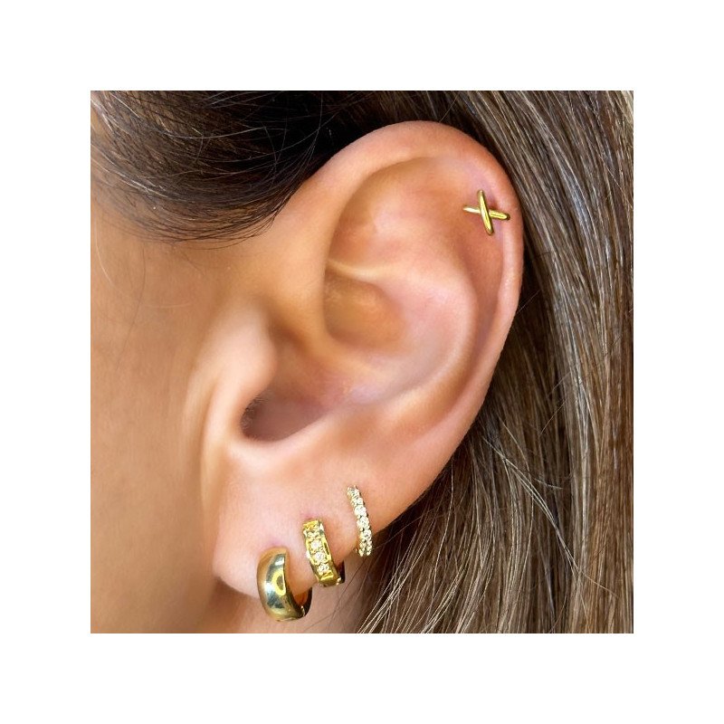 Piercing de Tragus em Aço Cirúrgico - Labret X - PVD Gold - Rosca Interna - 7TRG190