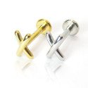 Piercing de Tragus em Aço Cirúrgico - Labret X - PVD Gold - Rosca Interna - 7TRG190