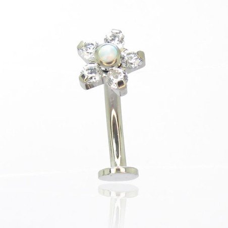 Piercing de Umbigo em Titânio - Banana Floating Flor com Pedra Opala - 1SIM131