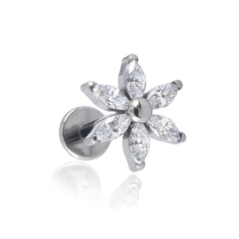 Piercing Labret em Titânio para Orelha - Margarida com Zircônias - 6ORE865