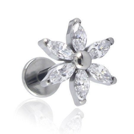 Piercing Labret em Titânio para Orelha - Margarida com Zircônias - 6ORE865