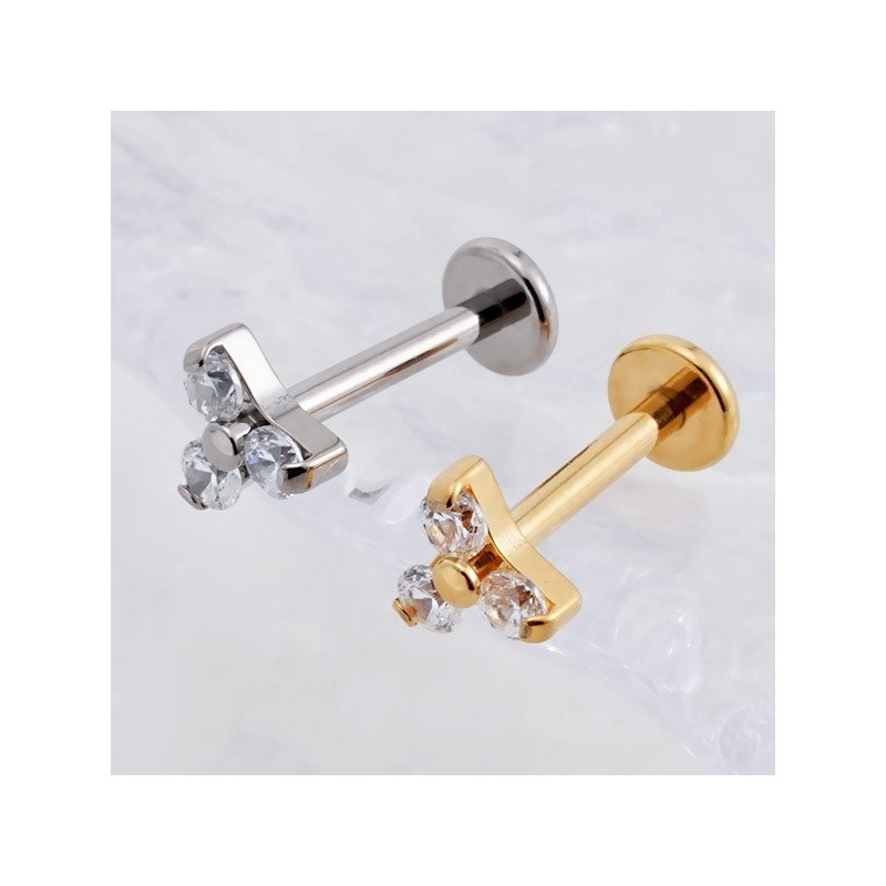 Piercing de Tragus Labret Trillion com Zircônias  - Titânio PVD Gold - 7TRG202