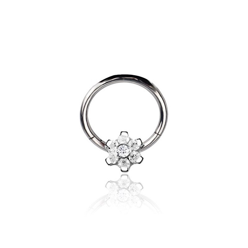 Piercing Luxo Daith - Argolinha Clicker em Titânio - com Flor em Zircônias - 6ORE869