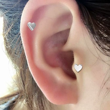 Piercing de Orelha em Aço Cirúrgico - Mini Coração -  Prateado ou Banhado a Ouro - 6ORE872