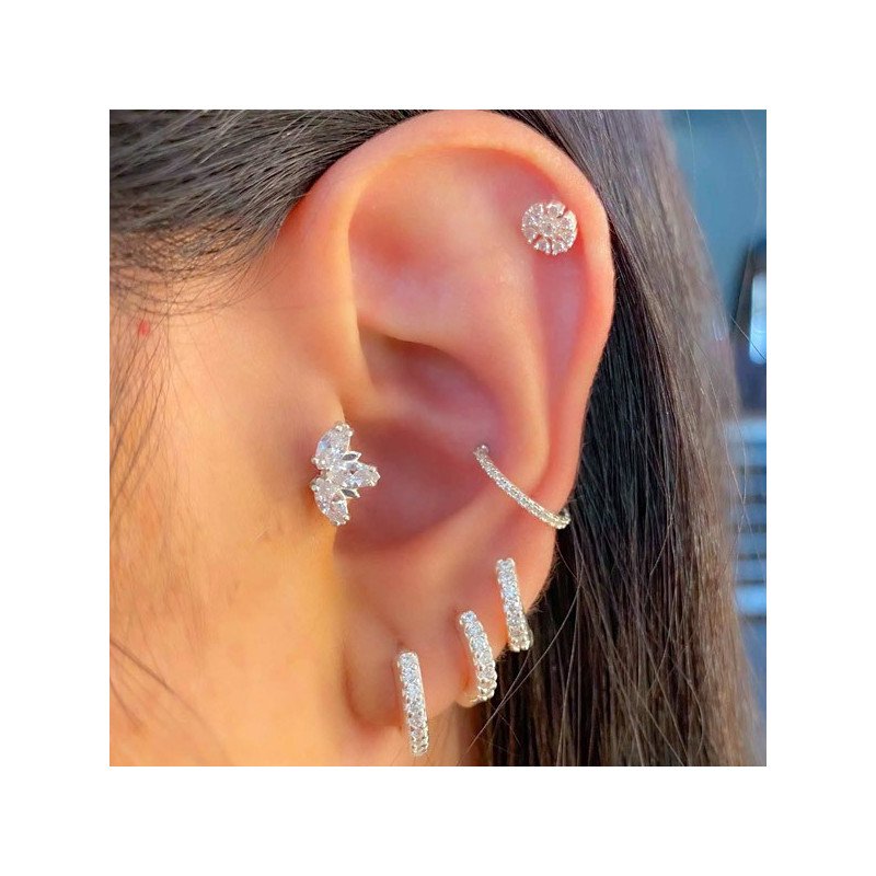 Piercing de Orelha Conch - Zircônias - Aço Cirúrgico e Prata 925 - 6ORE875