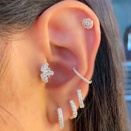 Piercing de Orelha Conch - Zircônias - Aço Cirúrgico e Prata 925 - 6ORE875