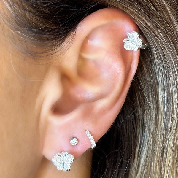 Piercing Helix de Prata Borboleta com Zircônias