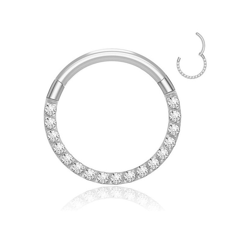 Piercing Daith ou Septo - Argolinha Clicker com Zircônias - Titânio - 6ORE888