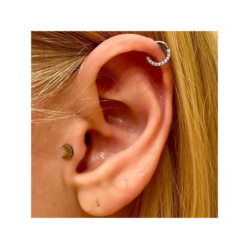 Piercing Daith ou Septo - Argolinha Clicker com Zircônias - Aço Cirúrgico - 6ORE889