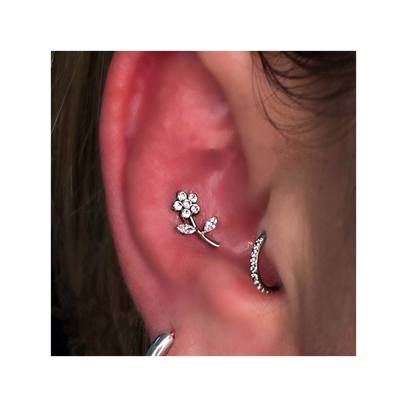 Piercing Labret em Titânio - Linha Luxo - Flor com Caule - 6ORE884