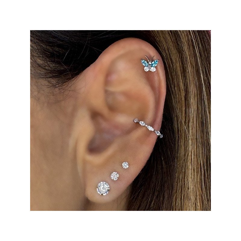 Piercing Labret em Titânio - Linha Luxo - Borboleta com Zircônias - Titânio - 6ORE901