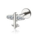 Piercing de Orelha - Labret Avião com Zircônias Cravejadas - Titânio PVD Gold - 7TRG229