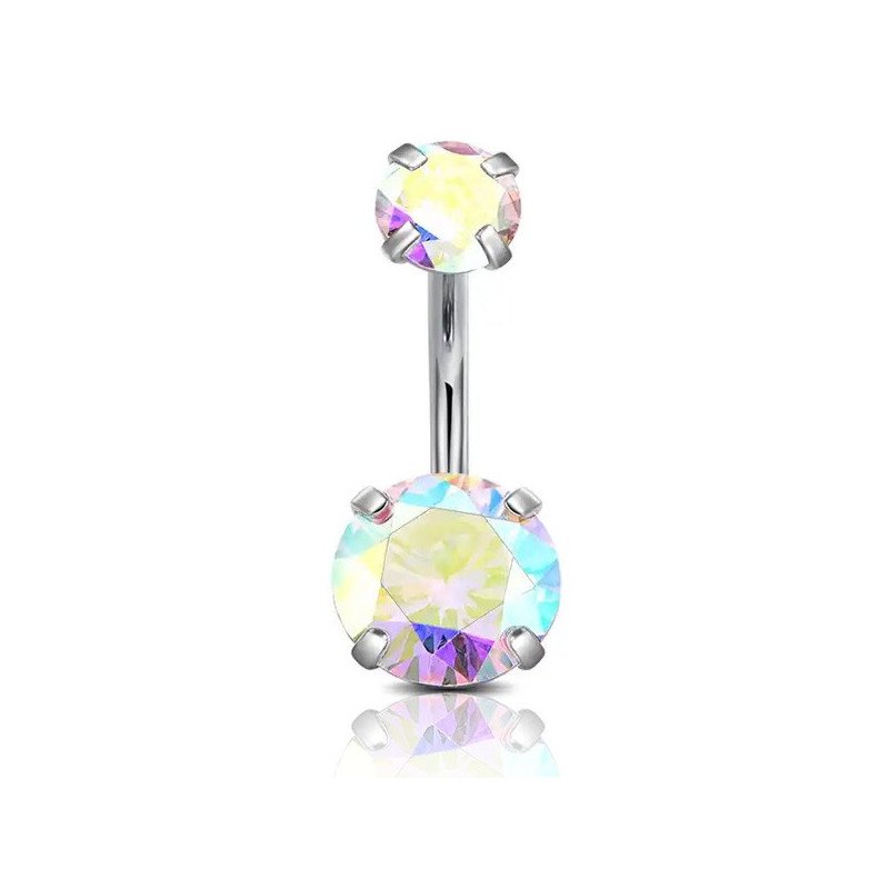 Piercing de Umbigo 100% em Aço Cirúrgico com Zircônias Furta-Cor- 1SIM137