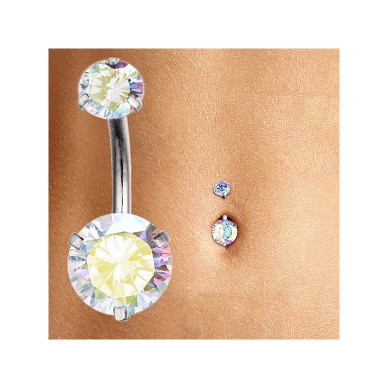 Piercing de Umbigo 100% em Aço Cirúrgico com Zircônias Furta-Cor- 1SIM137