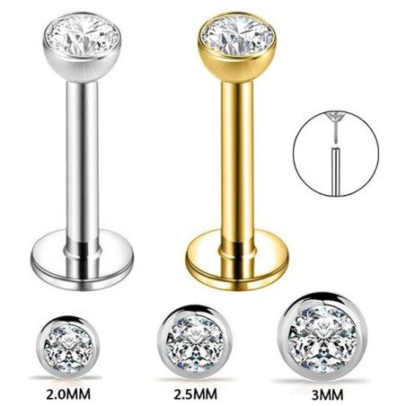 Piercing Australiano 1.2 em Titânio Natural ou PVD Gold - Pin Push Tragus ou Hélix - Ponto de Luz - 7TRG143