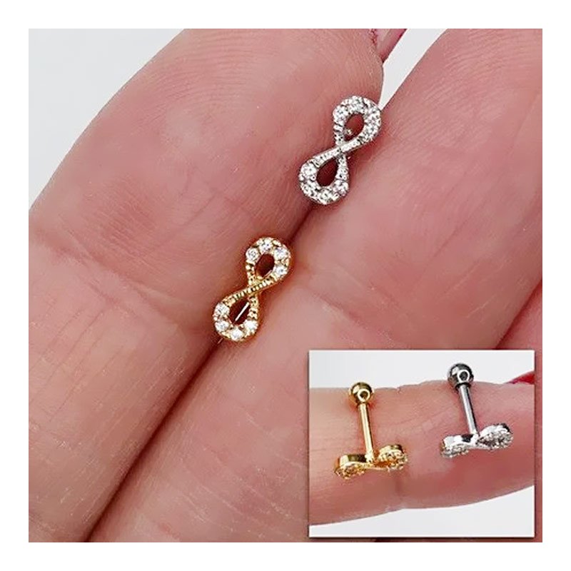 Piercing para Orelha - Infinito em Prata banhado a Ouro com Cristais - 6ORE921