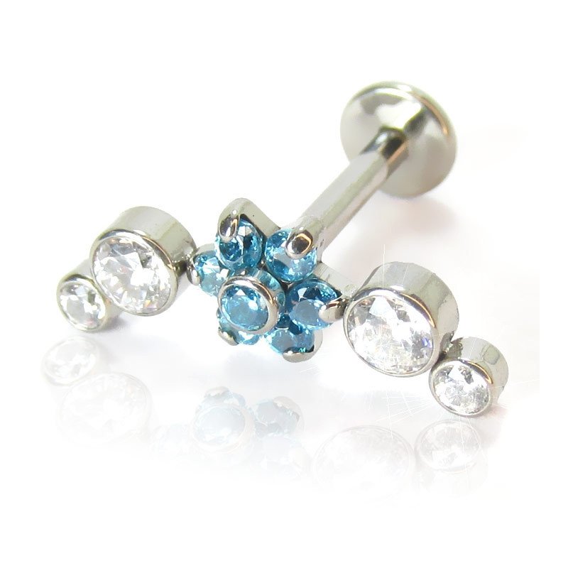 Labret em Titânio para Tragus, Hélix ou Conch - Cluster Flor com Zircônias - 7TRG246