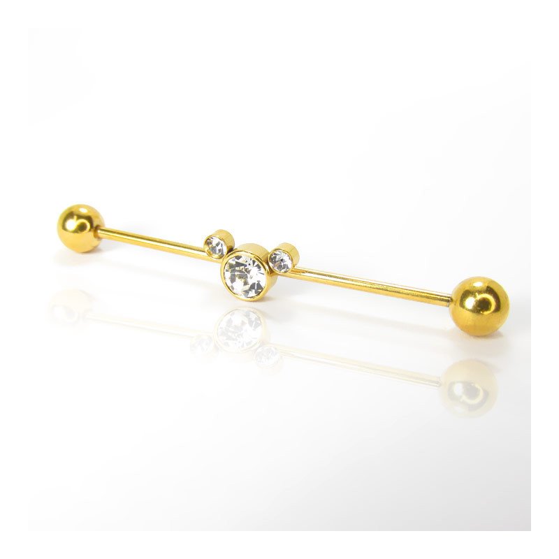 Piercing Transversal em Aço Cirúrgico com Cristais - PVD Gold - 5TRA112