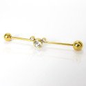 Piercing Transversal em Aço Cirúrgico com Cristais - PVD Gold - 5TRA112